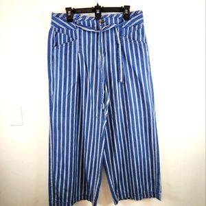 American Eagle stripes blue and white size 14 100% cotton  wide legs